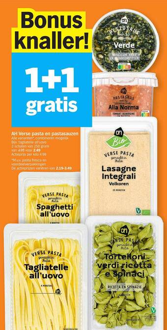 Albert Heijn Ah verse pasta en pastasauzen aanbieding