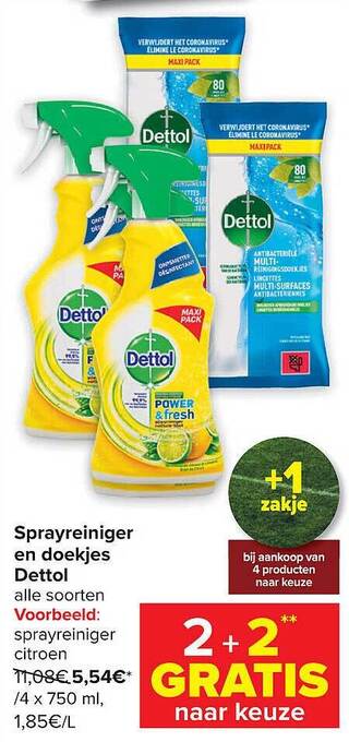 Carrefour Sprayreiniger en doekjes dettol aanbieding