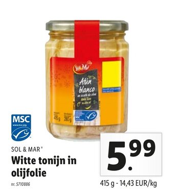 Lidl Sol & Mar Witte tonijn in olijfolie aanbieding