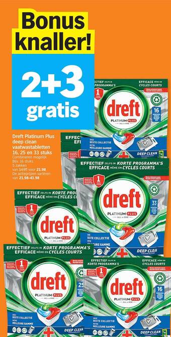 Albert Heijn Dreft platinum plus deep clean vaatwastabletten aanbieding
