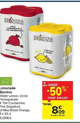 Carrefour Limonade bionina aanbieding