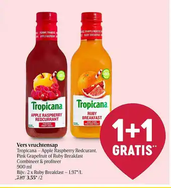 Delhaize Vers vruchtensap tropicana - apple raspberry redcurant, pink grapefruit or ruby breakfast aanbieding