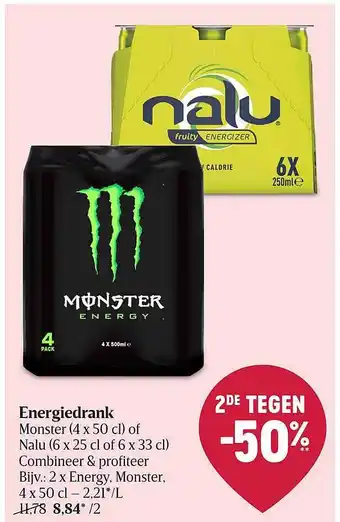 Delhaize Energiedrank monster of nalu aanbieding