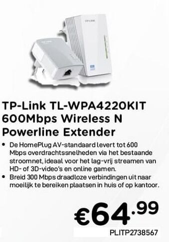 Tp-link tl-wpa4220kit 600mbps wireless n powerline extender