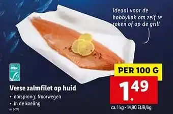 Lidl Verse zalmfilet op huid 100 g aanbieding