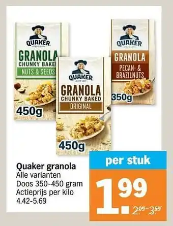 Albert Heijn Quaker granola 350-450 gram aanbieding