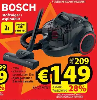 ElectroStock Bosch stofzuiger/aspirateur 2L BGC21P0W1 aanbieding
