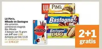 Albert Heijn Lu pim`s, mikado en bastogne 75 gram aanbieding