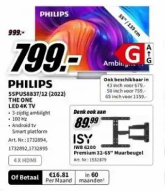 MediaMarkt Philips 55PUS8837/12 (2022) The One LED 4K TV aanbieding