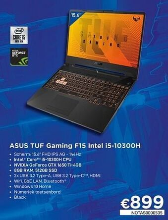 CompuDeals Asus tuf gaming f15 intel i5-10300h aanbieding