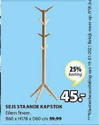Jysk Sejs Staande Kapstok 60x178x60cm aanbieding