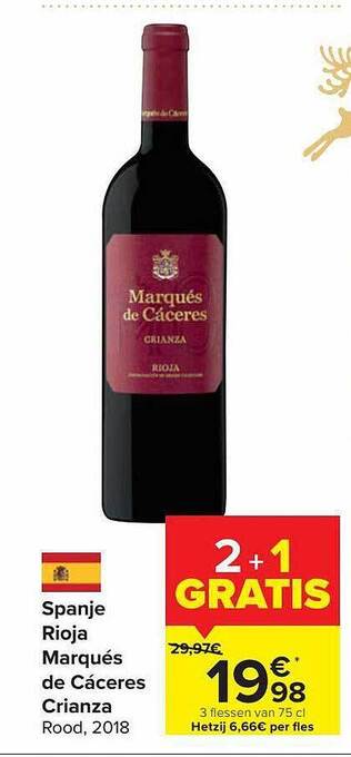 Carrefour Rioja marqués de cáceres crianza aanbieding