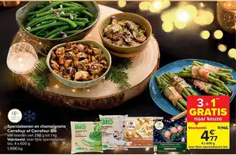 Carrefour Sperziebonen en champignons aanbieding