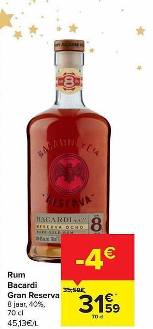 Carrefour Rum bacardi gran reserva aanbieding