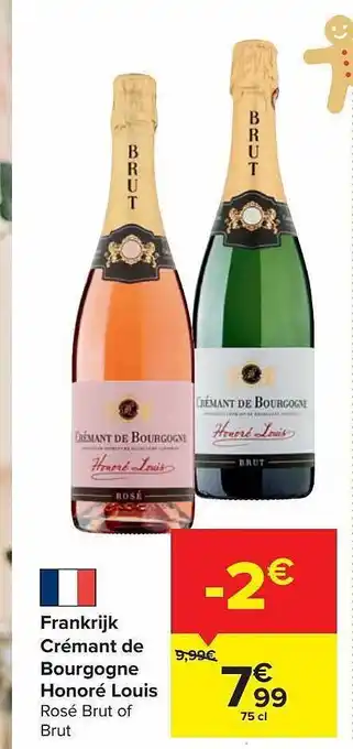 Carrefour Crémant de bourgogne honoré louis rosé brut of brut aanbieding