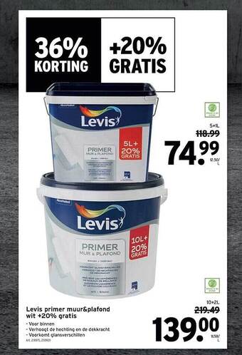 GAMMA Levis primer muur & plafond wit +20% gratis aanbieding