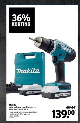 GAMMA Makita schroefboormachine accu df488dwae 18v aanbieding