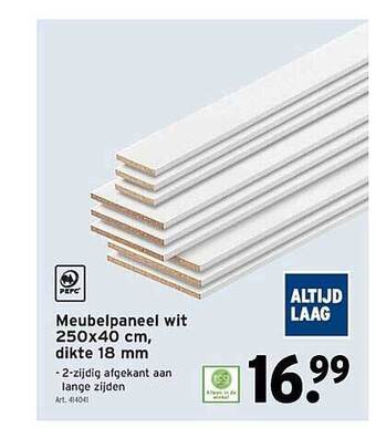 GAMMA Meubelpaneel wit 250 x 40 cm, dikte 18 mm aanbieding