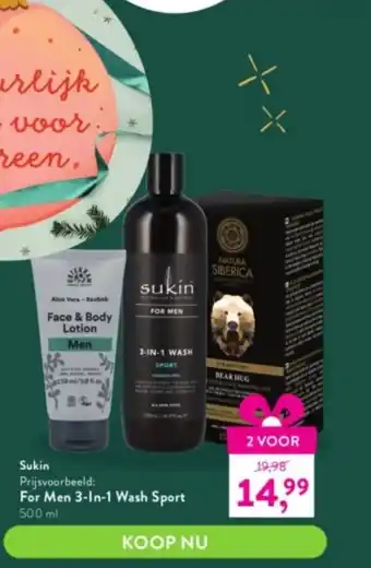 Holland & Barrett Sukin For Men 3-in-1 Wash Calming 500ml 2 Voor aanbieding