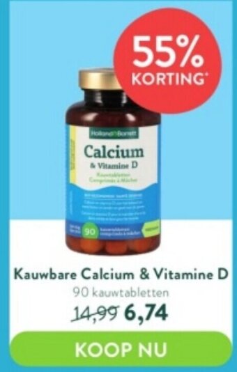 Holland & Barrett Kauwbare Calcium & Vitamine D 90 Kauwtabletten aanbieding