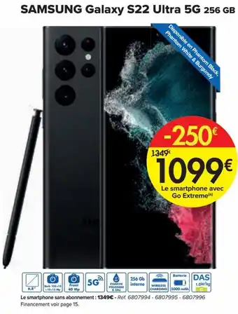 Carrefour Market Samsung Galaxy S22 Ultra 5G 256 GB aanbieding