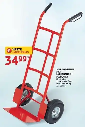 Brico Steekwagentje met luchtbanden mx power 118x54x46.5cm aanbieding