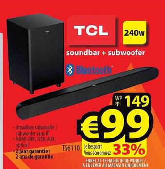 ElectroStock Tcl soundbar + subwoofer aanbieding