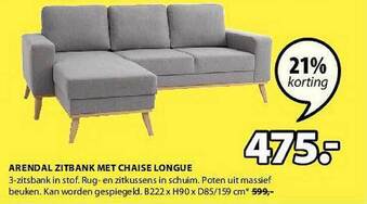 Jysk Arendal Zitbank Met Chaise Longue aanbieding