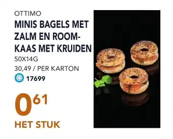 Bidfood Ottimo minis bagels met zalm en room kaas met kruiden 50x14g het stuk aanbieding
