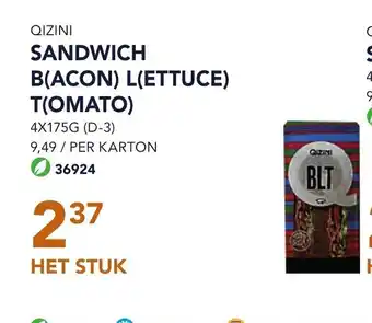 Qizini sandwich B(acon) L(ettuce) T(omato) het stuk