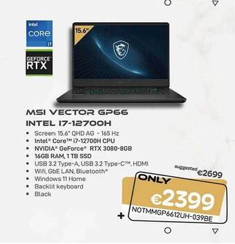CompuDeals Msi vector gp66 intel i7 aanbieding