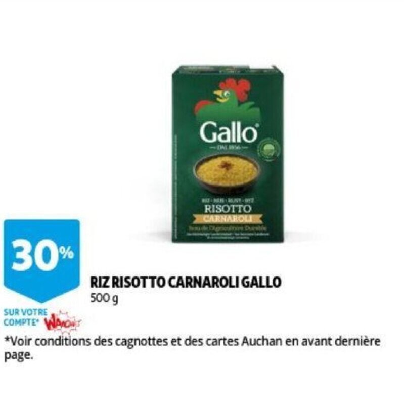 Riz risotto carnaroli gallo 500g promotie bij Auchan