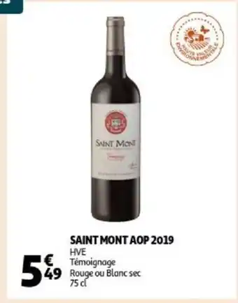 Auchan Saint Mont AOP 2019 HVE Temoignage Rouge ou Blanc sec 75cl aanbieding