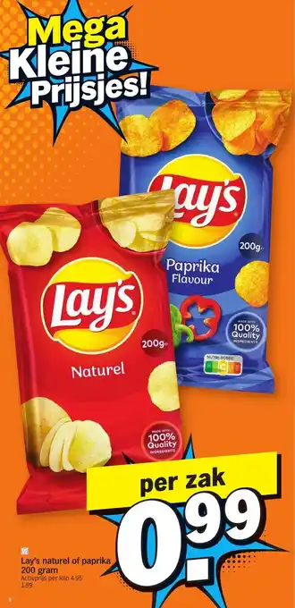 Albert Heijn Lay's naturel of paprika 200 gram per zak aanbieding