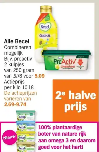 Albert Heijn Alle Becel Combineren mogelijk proactiv 2 kulpjes van 250 gram aanbieding