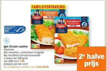 Albert Heijn Iglo Ocean Cuisine Diepvries Kombino's tomaat-mozzarella 2 dozen van 300 gram aanbieding