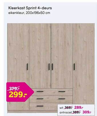 Leen Bakker Kleerkast sprint 4deurs aanbieding