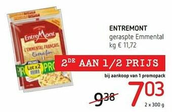 Spar Colruyt Entremont geraspte emmental aanbieding