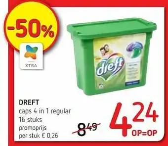 Spar Colruyt Dreft caps 4 in 1 regular 16 stuks promoprijs aanbieding