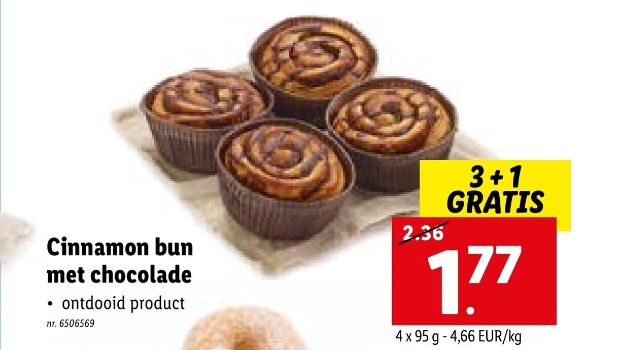 Cinnamon bun met chocolade 4 x 95g promotie bij Lidl