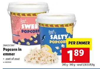 Lidl Snack Day Popcorn in emmer zoet of zout 240g-340g aanbieding