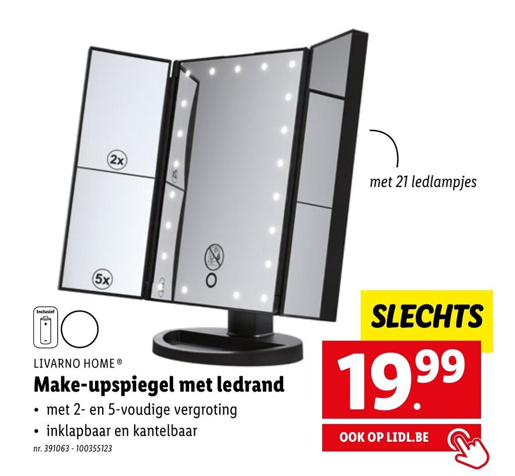 Livarno Home Makeupspiegel met ledrand promotie bij Lidl