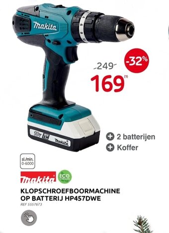 Brico Makita Klopschroefboormachine Op Batterij HP457DWE aanbieding