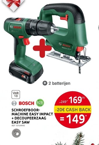 Brico Bosch Schroefboormachine Easy Impact + Decoupeerzaag Easy Saw aanbieding