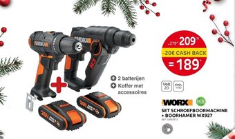 Brico Worx Set Schroefboormachine + Boorhamer WX927 aanbieding