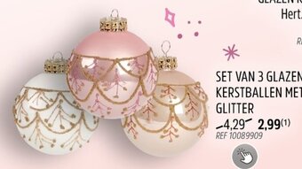 Brico Set van 3 Glazen Kerstballen met Glitter aanbieding
