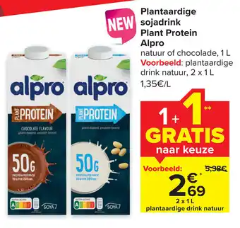 Carrefour Alpro Plantaardige Sojadrink Plant Protein Natuur of Chocolade 1L, 1+1 Gratis aanbieding