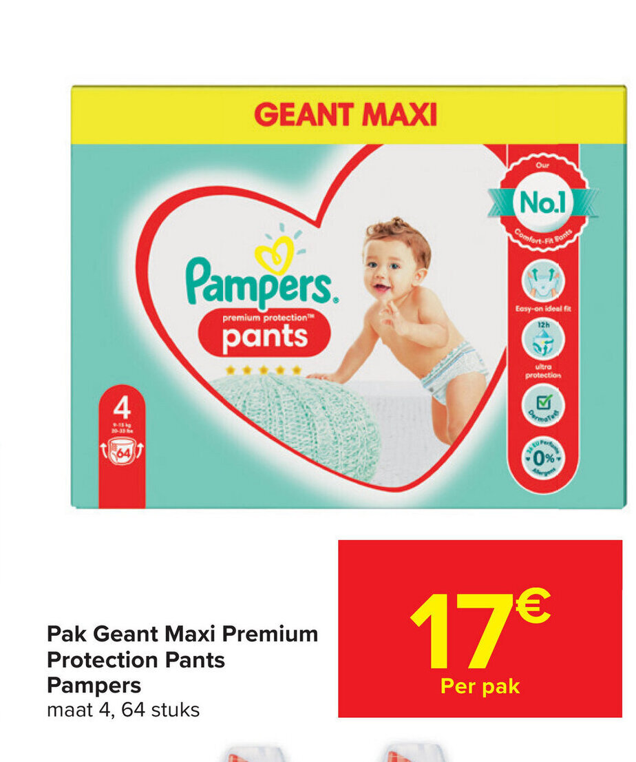 Pampers Pak Geant Maxi Premium Protection Pants promotie bij Carrefour