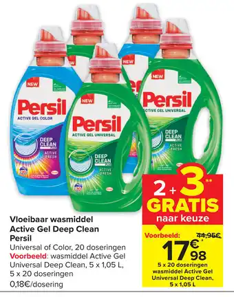 Carrefour Persil Vloeibaar Wasmiddel Active Gel Deep Clean 2+3 Gratis aanbieding