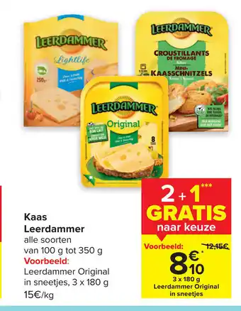 Carrefour Leerdammer Kaas Alle Soorten van 100g tot 350g 2+1 Gratis aanbieding